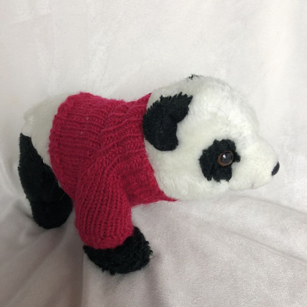 Aurora World Red Sweater Soccer Ball‎ Embroidered Panda Plush Stuffed Animal 11"
